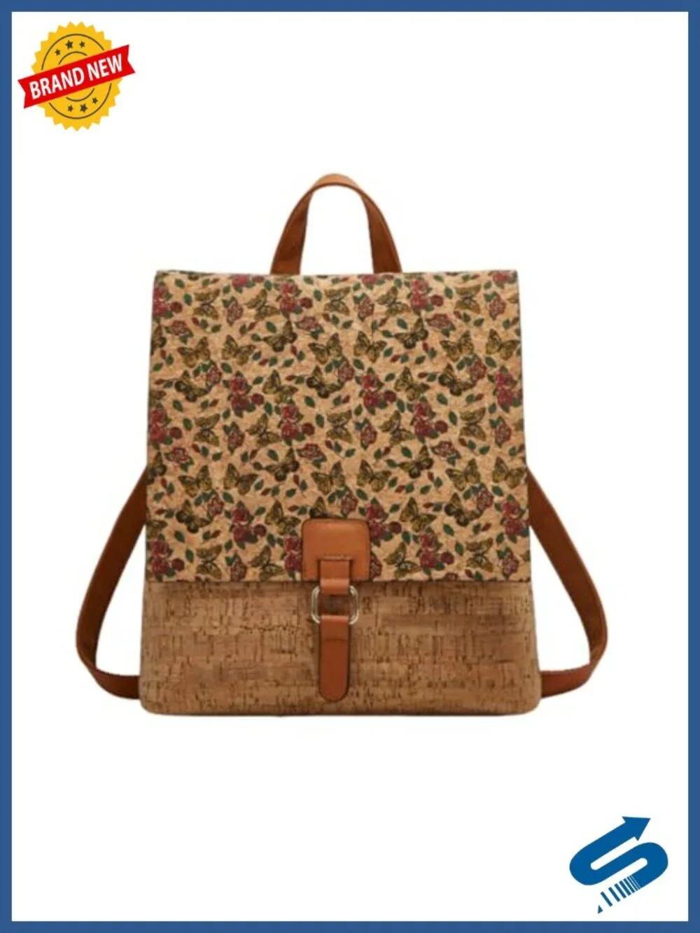 Boho Cork Fabric Backpack Convertible 3-in-1 Women's Daypack Ethnic Pattern